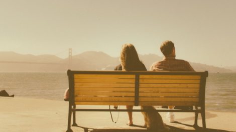 bench sea sunny man